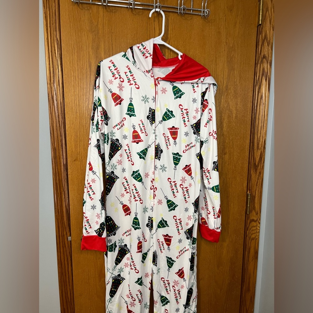 Pajama Womens Large‎ Christmas Jumpsuit One Piece Hooded Long Sleeve nwot